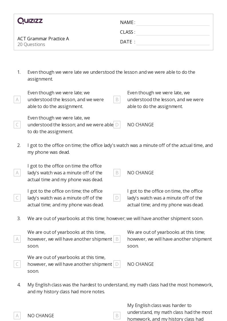 50+ Grammar worksheets for 11th Grade on Quizizz | Free & Printable