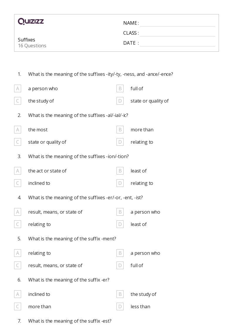 50+ Suffixes worksheets for 3rd Grade on Quizizz Free & Printable
