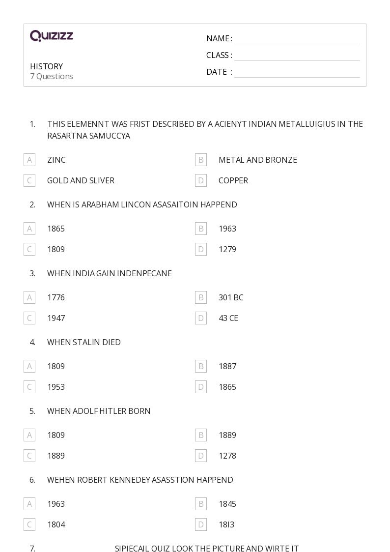 50+ U.S. History worksheets for 1st Class on Quizizz Free & Printable