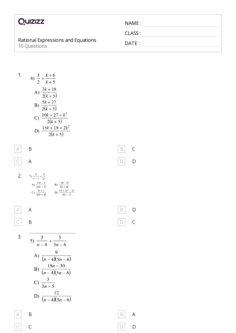 50+ Expressions and Equations worksheets on Quizizz Free & Printable