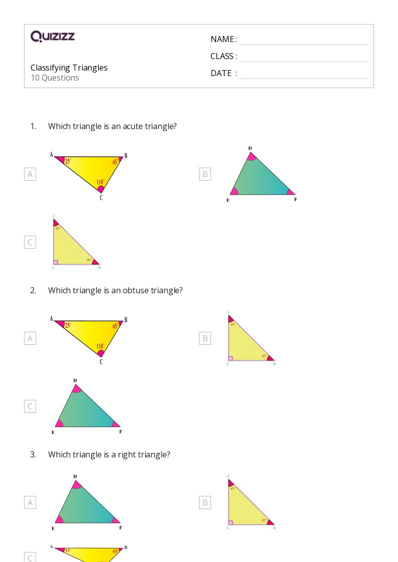 50+ Classifying Triangles worksheets for 6th Grade on Quizizz Free