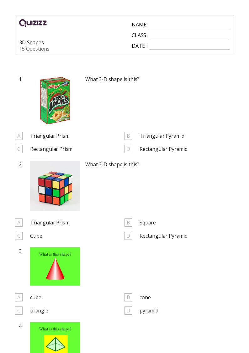 50+ 3D Shapes worksheets for 3rd Grade on Quizizz Free & Printable