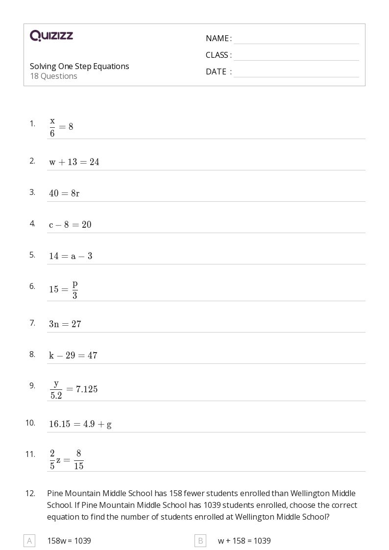 50+ One-Step Equations worksheets for 8th Grade on Quizizz | Free