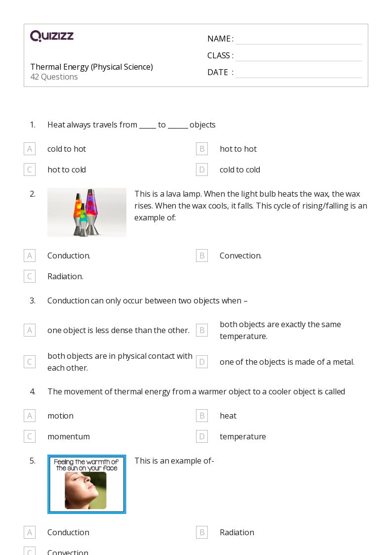 50+ heat transfer and thermal equilibrium worksheets for 9th Class on Quizizz Free & Printable