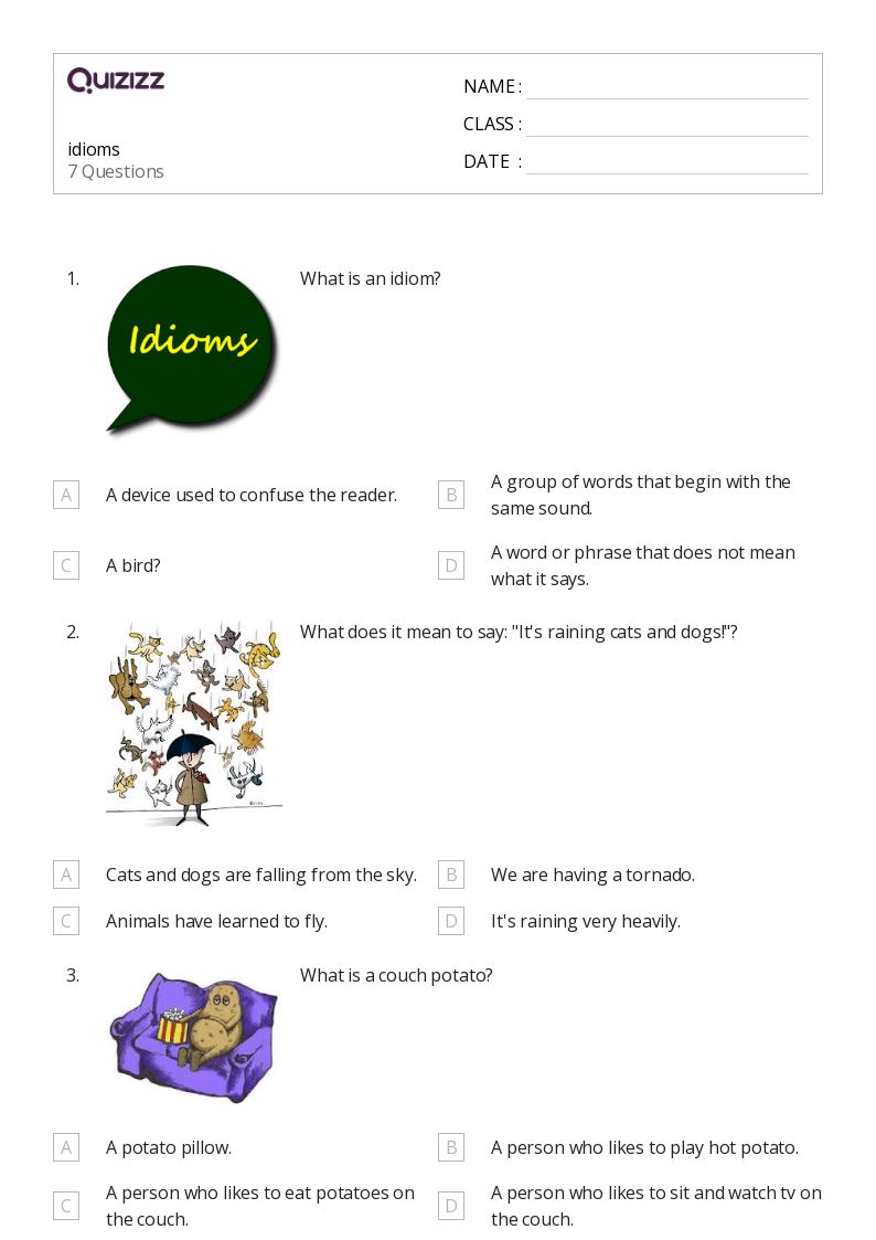 50+ Idioms worksheets for 2nd Class on Quizizz Free & Printable