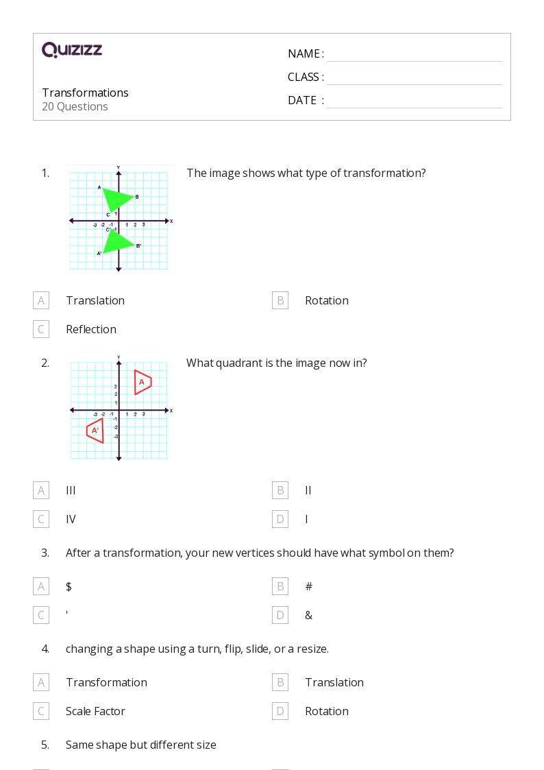 50+ Transformations worksheets for 8th Grade on Quizizz | Free & Printable
