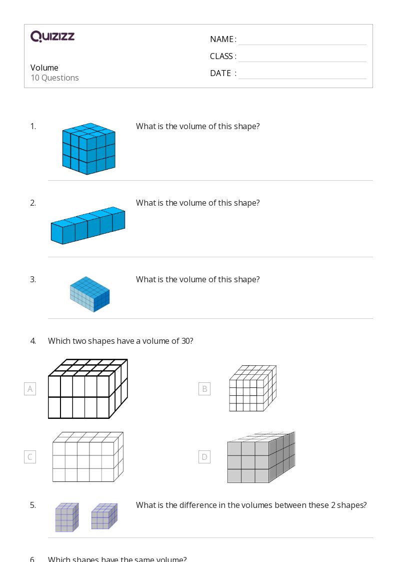 50+ Volume worksheets for 5th Class on Quizizz Free & Printable