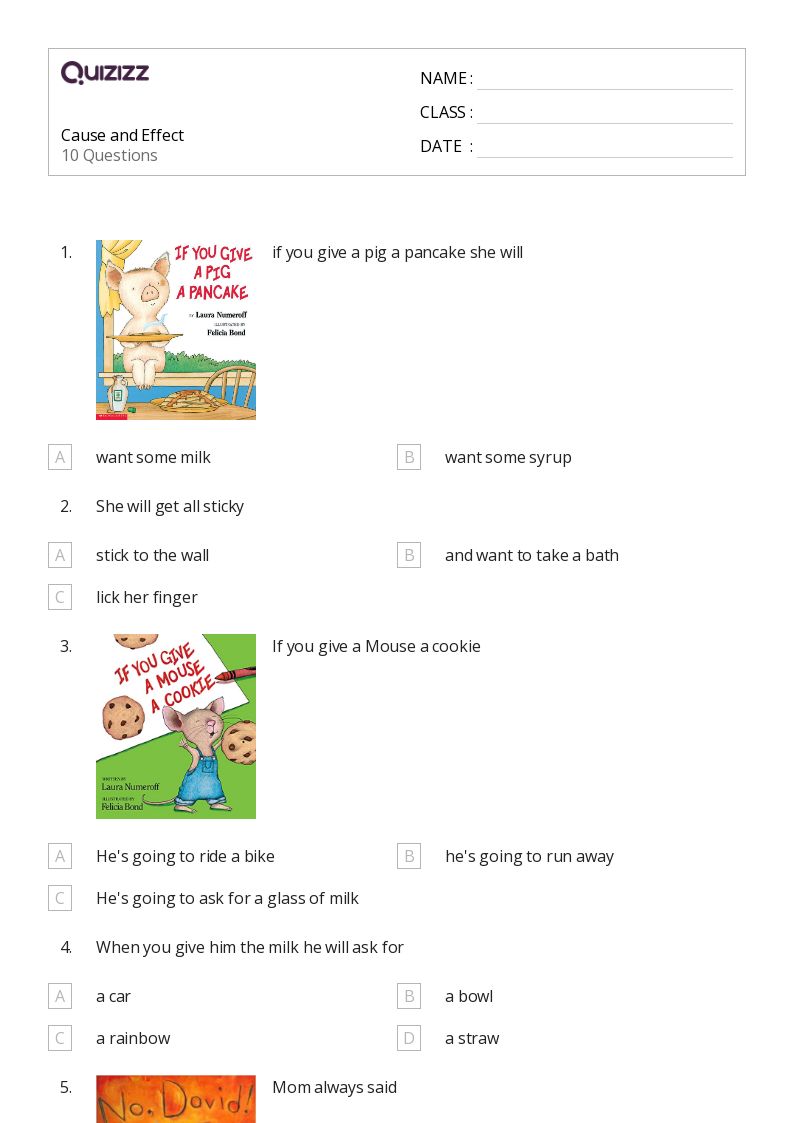 50+ Cause and Effect worksheets for 1st Grade on Quizizz Free & Printable