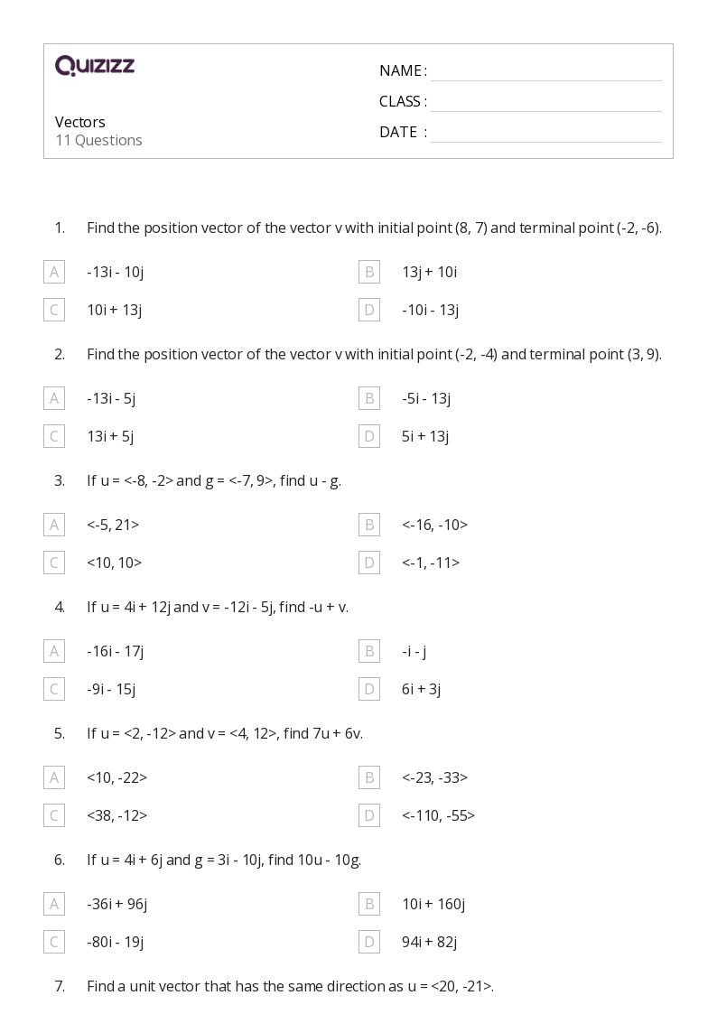 50+ vectors worksheets for 9th Grade on Quizizz Free & Printable