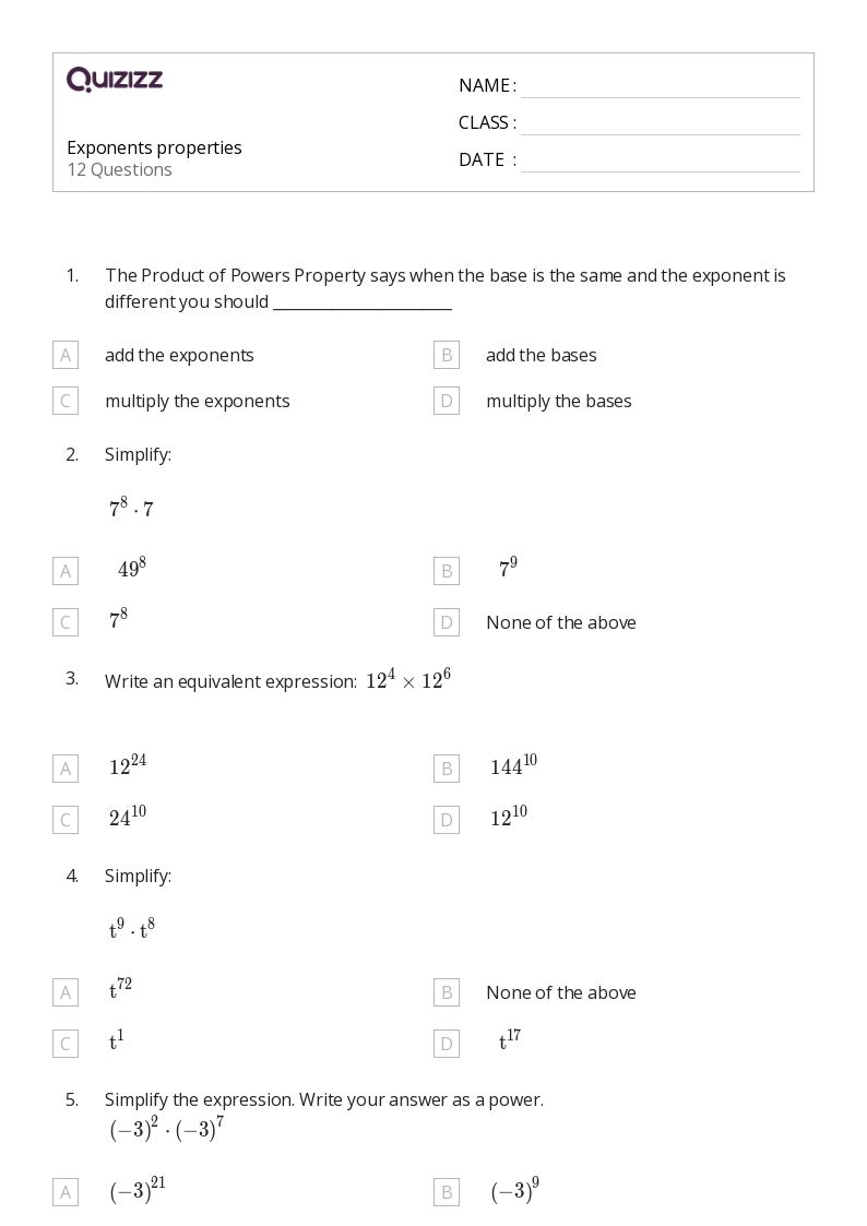 50+ Exponents worksheets for 2nd Grade on Quizizz Free & Printable