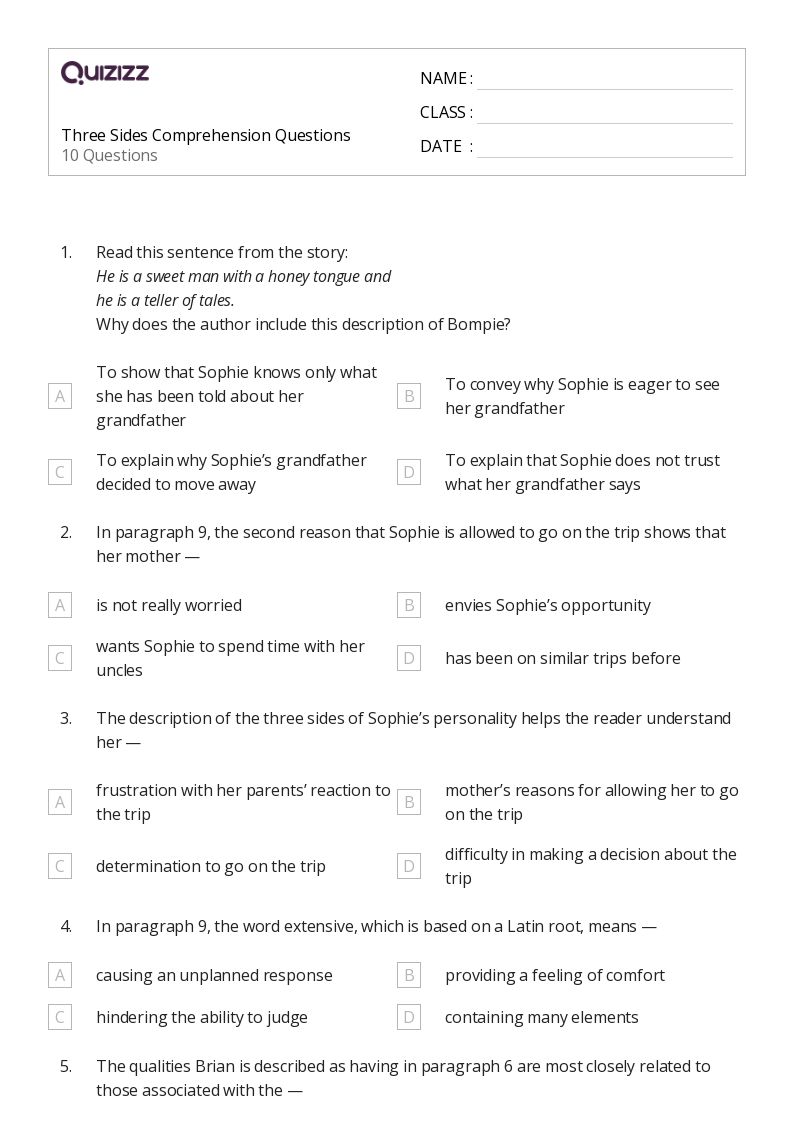 50+ Comprehension Questions worksheets for 6th Grade on Quizizz Free