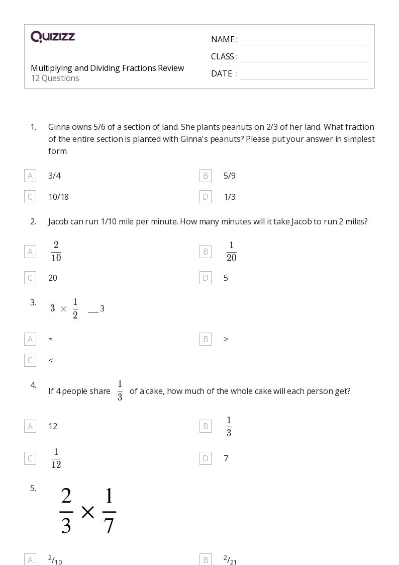 50+ Multiplying and Dividing Fractions worksheets for 5th Grade on Quizizz Free & Printable