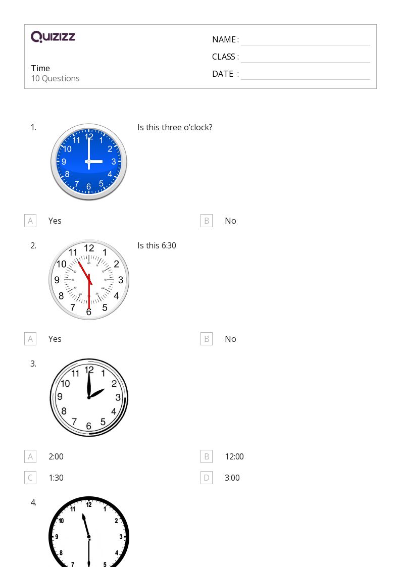 Printable Time Worksheets for Kindergarten Quizizz
