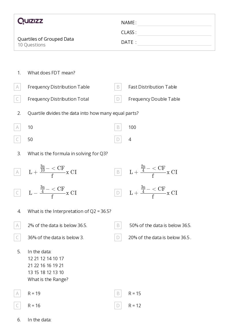 50+ quartiles worksheets for 10th Class on Quizizz Free & Printable