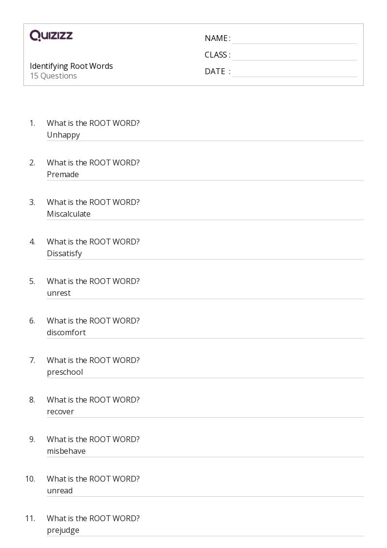 50+ Root Words worksheets for 5th Class on Quizizz Free & Printable