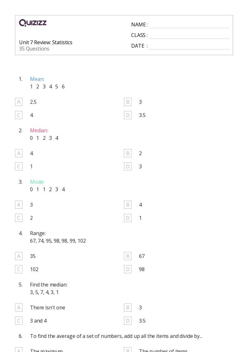50+ Statistics worksheets for 4th Grade on Quizizz Free & Printable