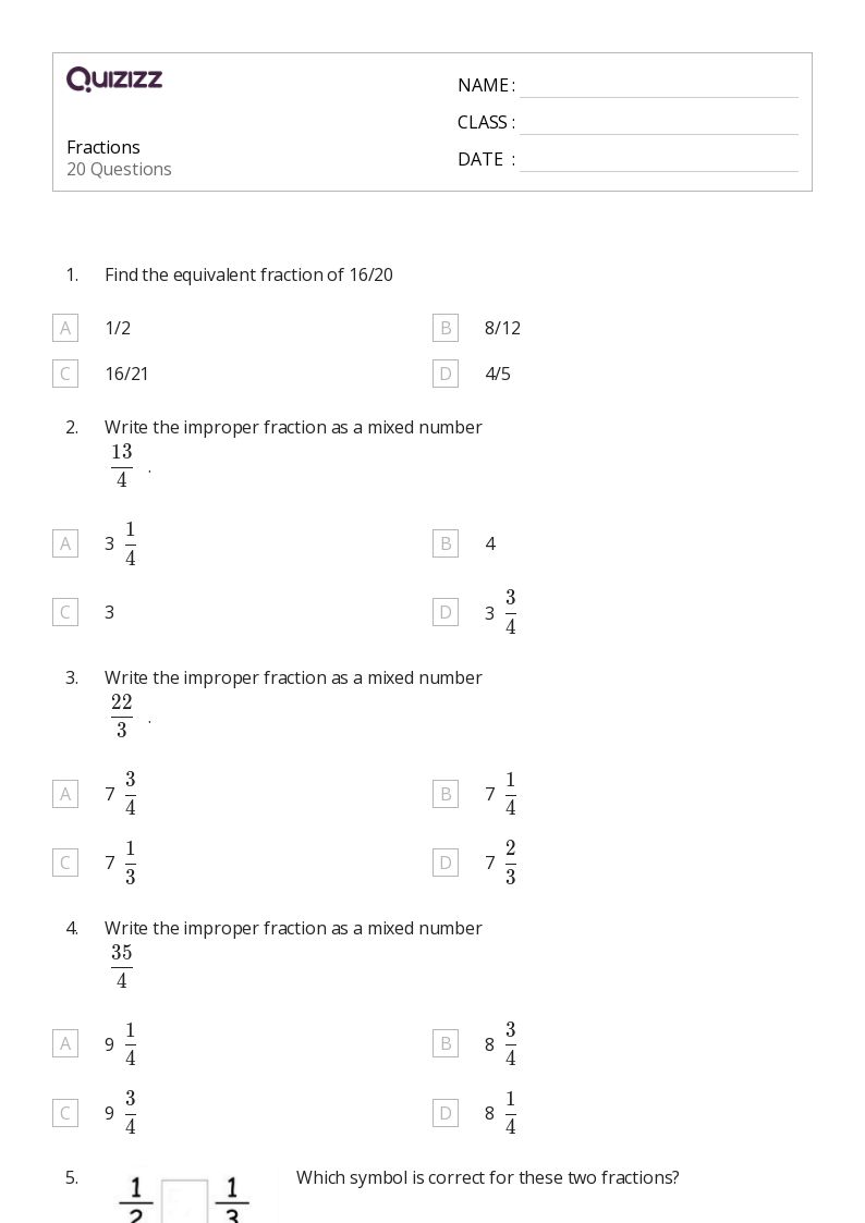 50+ Fractions worksheets on Quizizz Free & Printable