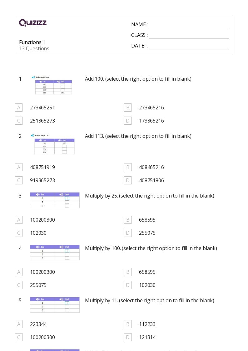 50+ Functions worksheets for 4th Grade on Quizizz | Free & Printable