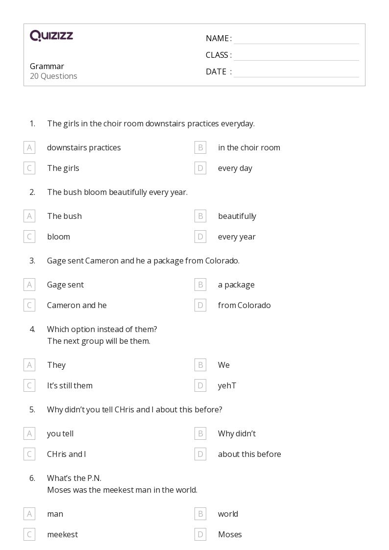 50+ Grammar worksheets for 9th Grade on Quizizz | Free & Printable