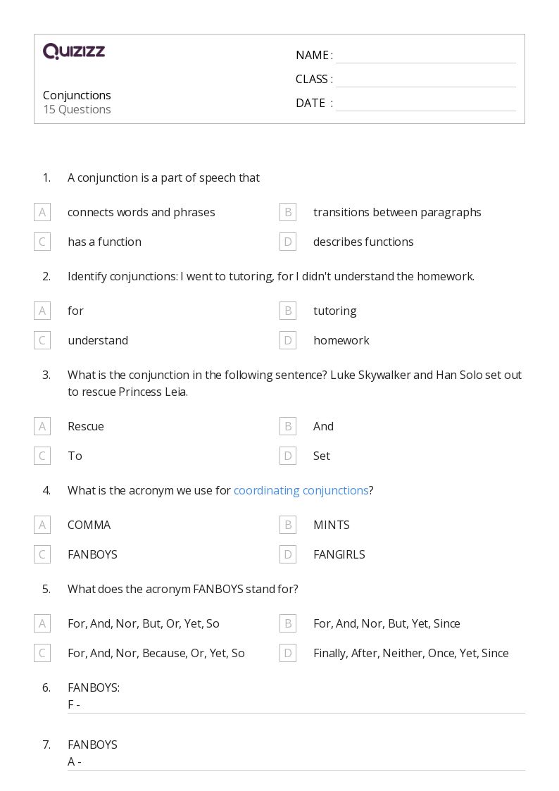 50+ Conjunctions worksheets for 5th Grade on Quizizz Free & Printable