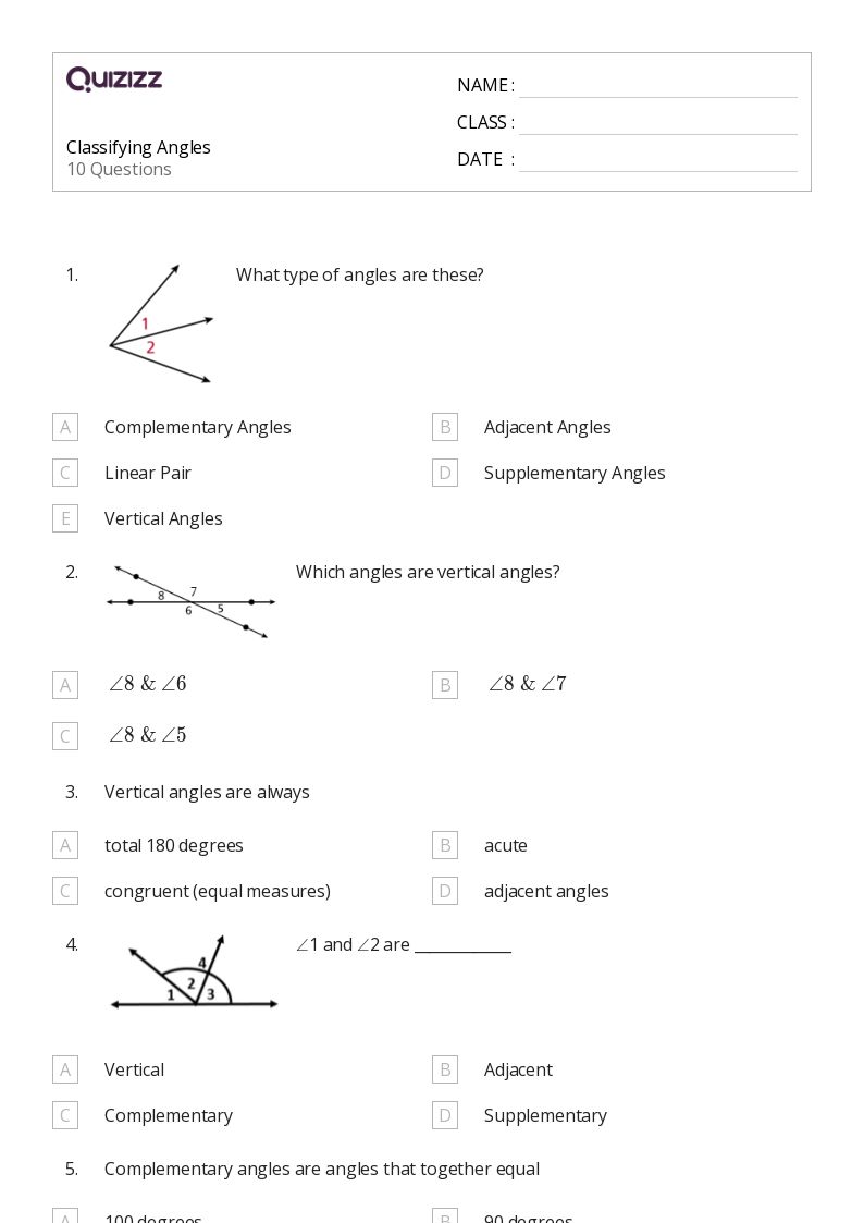 50+ Classifying Angles worksheets for 8th Class on Quizizz Free & Printable