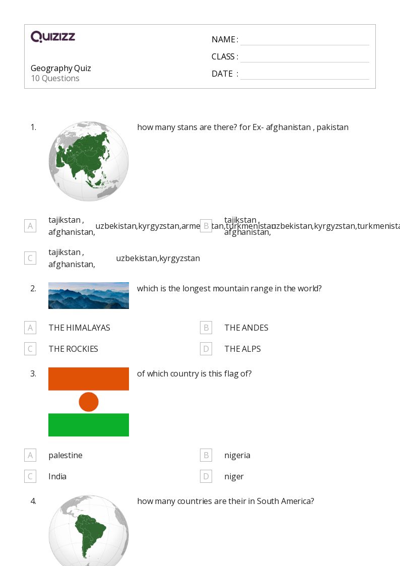 50+ Geography worksheets for 5th Class on Quizizz Free & Printable