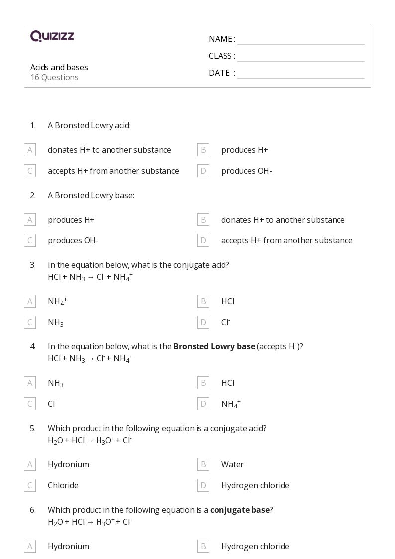50+ Acids and Bases worksheets on Quizizz Free & Printable