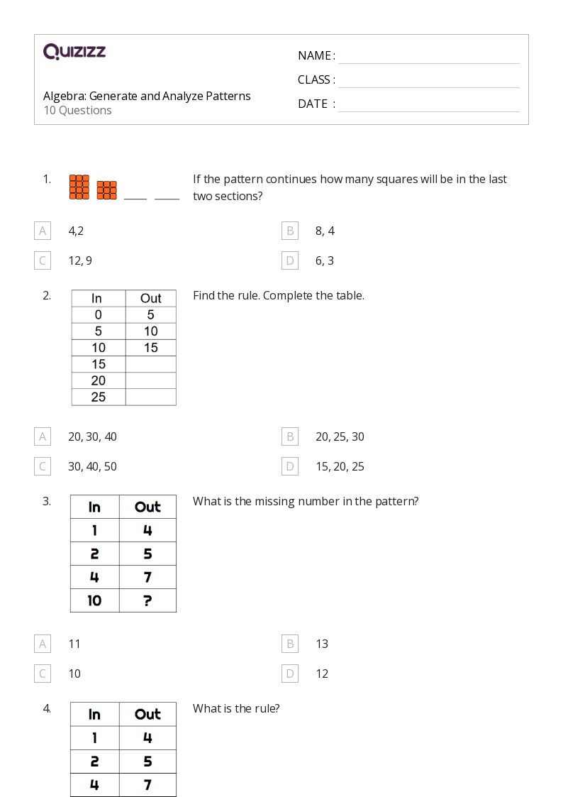 50+ Algebra worksheets for 4th Grade on Quizizz Free & Printable