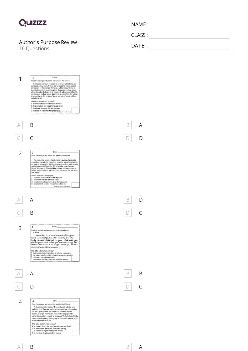 50+ Identifying the Author's Purpose worksheets for 8th Grade on Quizizz Free & Printable