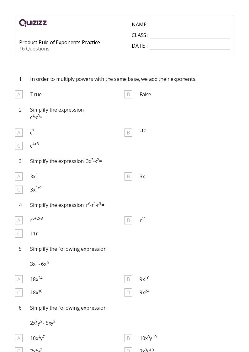 50+ product rule worksheets for 9th Class on Quizizz Free & Printable
