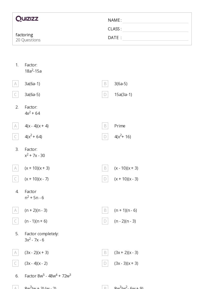 50+ factoring worksheets for 8th Grade on Quizizz | Free & Printable