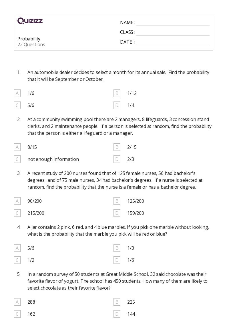 50+ Probability of Compound Events worksheets for 8th Class on Quizizz Free & Printable