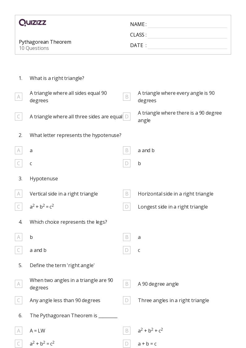 50+ pythagorean theorem worksheets for 9th Grade on Quizizz Free & Printable