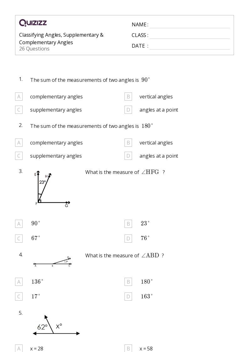 50+ Classifying Angles worksheets for 7th Grade on Quizizz Free & Printable