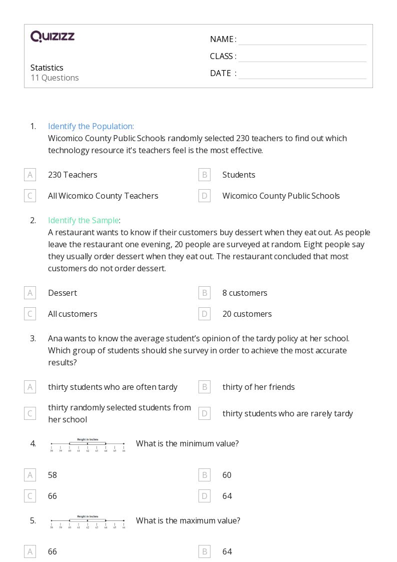 50+ Statistics worksheets for 7th Grade on Quizizz | Free & Printable