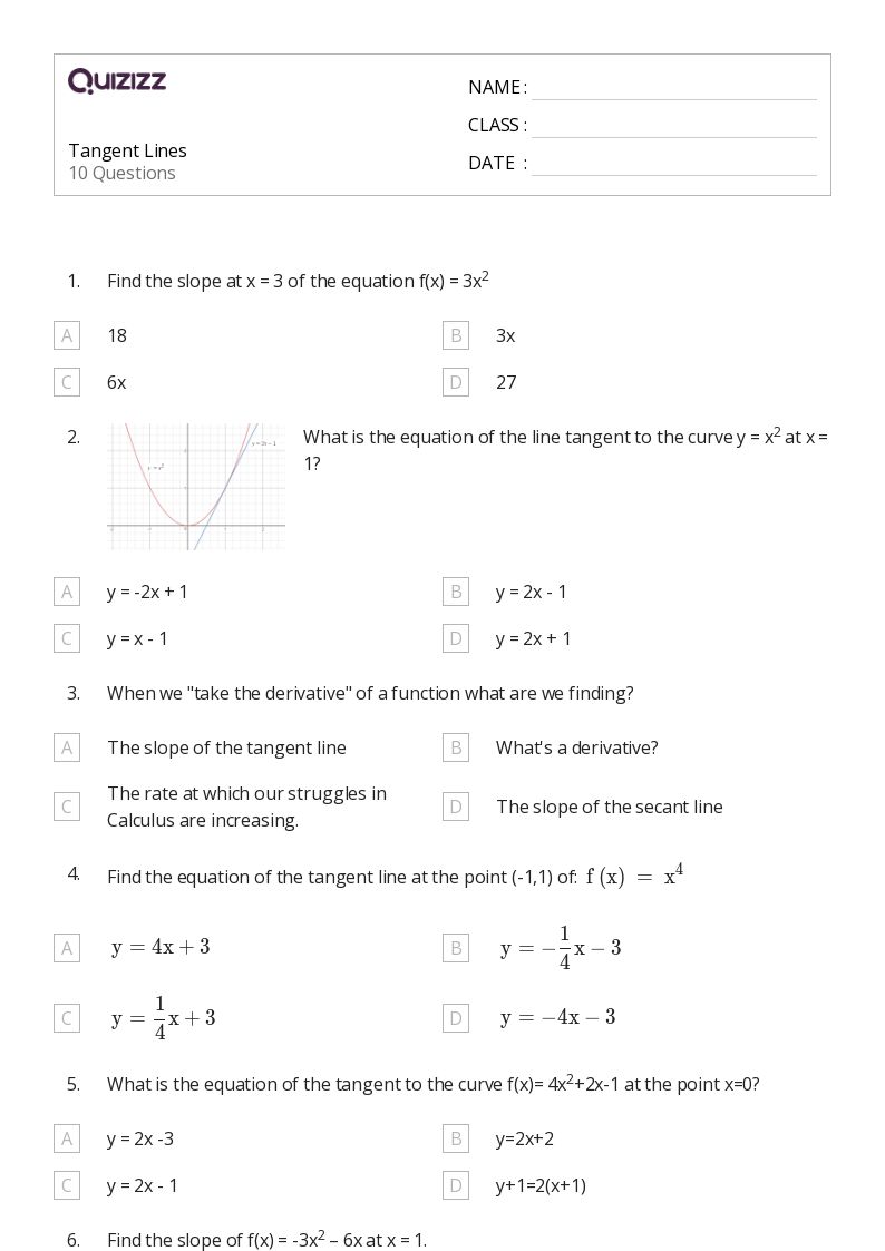 50+ tangent lines worksheets on Quizizz | Free & Printable