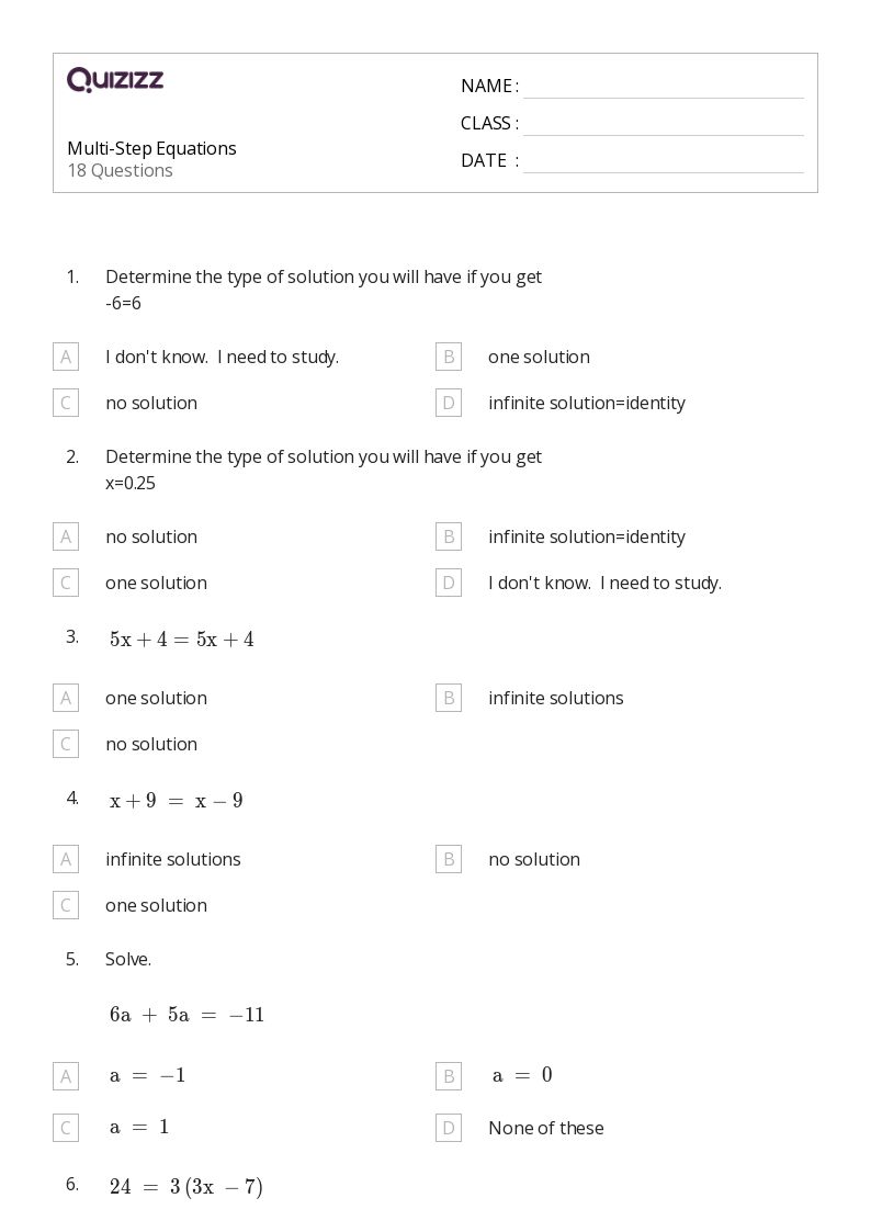 50+ Multi-Step Equations worksheets for 8th Grade on Quizizz | Free