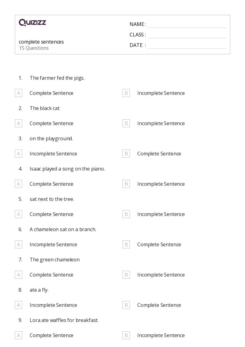 50+ Complete Sentences worksheets for 6th Grade on Quizizz Free & Printable