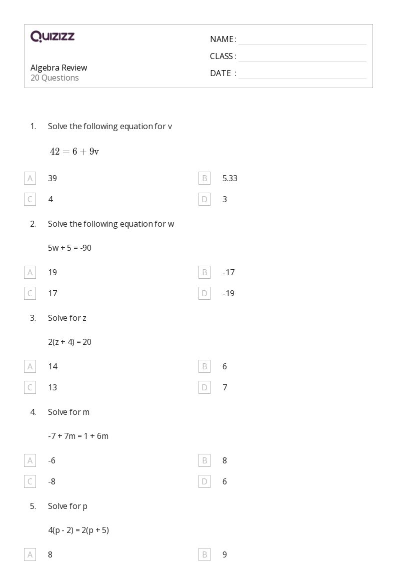 50+ algebra worksheets for 12th Grade on Quizizz | Free & Printable