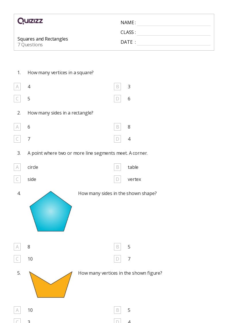 50+ Rectangles worksheets for 1st Class on Quizizz Free & Printable