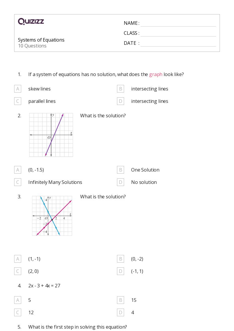 50+ Systems of Equations worksheets for 8th Grade on Quizizz Free & Printable