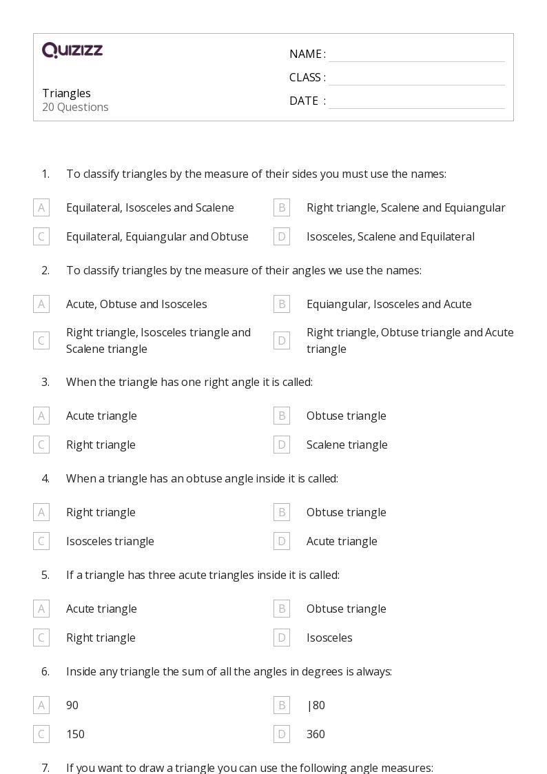 50+ Triangles worksheets for 8th Class on Quizizz Free & Printable