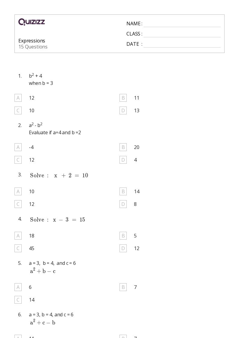 50+ Expressions worksheets on Quizizz Free & Printable