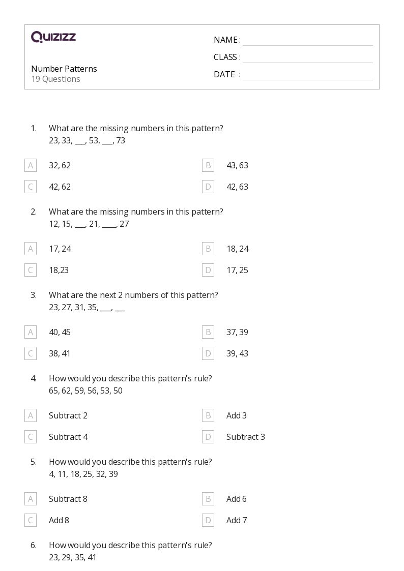 50+ Number Patterns worksheets for 4th Grade on Quizizz Free & Printable