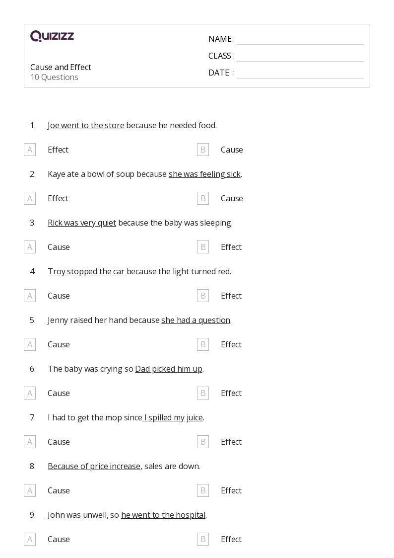 50+ Cause and Effect worksheets for 3rd Class on Quizizz Free & Printable