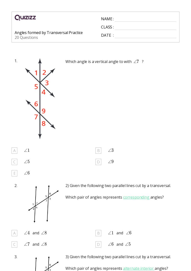 50+ transversal of parallel lines worksheets for 11th Grade on Quizizz