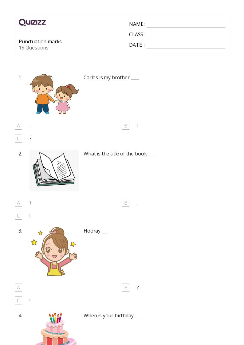 50+ Punctuation worksheets for 1st Class on Quizizz Free & Printable