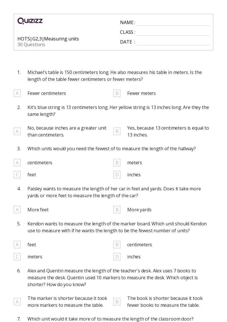50+ Measuring in Yards worksheets for 3rd Class on Quizizz Free & Printable