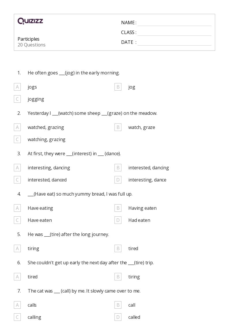 50+ Participles worksheets on Quizizz | Free & Printable