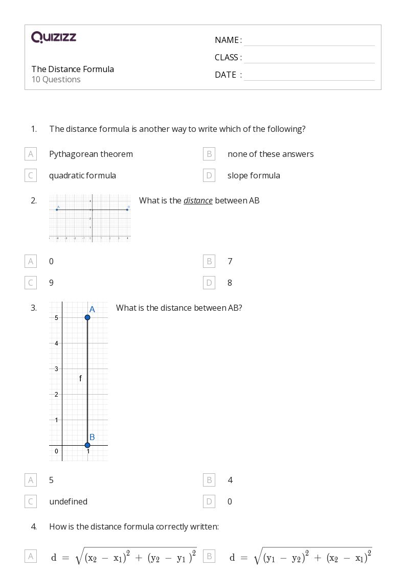 50+ distance formula worksheets for 10th Grade on Quizizz Free & Printable